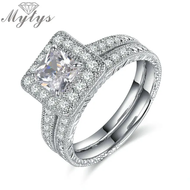 Mytys Pave Setting Crystal White Gold Color Silver Square Wedding Mytys Pave Setting Crystal White Gold Color Silver Square Wedding Ring Bridal Sets For Women Engagement