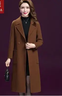Элегантное женское пальто новое осенне-зимнее классическое пальто шерстяное пальто с отворотом одежда среднего возраста двустороннее Кашемировое Пальто 4XL 5XL - Цвет: camel color