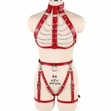 Красная кожаная шлейка, бюстгальтер для женщин в стиле панк, готика, полный ремень, регулировка, плюс размер, фестивальный Рейв, наборы костюмов