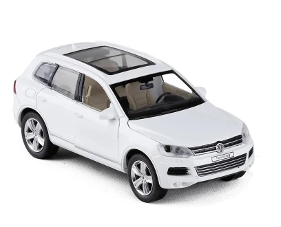 Новинка 1:32 Volkswagen Touareg Acousto-optic модель автомобиля из сплава с выдвижной спинкой для детей игрушка подарок на день рождения оригинальная коробка - Цвет: White