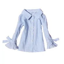 Блузка для маленьких девочек-подростков 2-16 лет, Осенние школьные Топы в полоску с длинными рукавами и отложным воротником и бантом для девочек, детские рубашки, AA2469