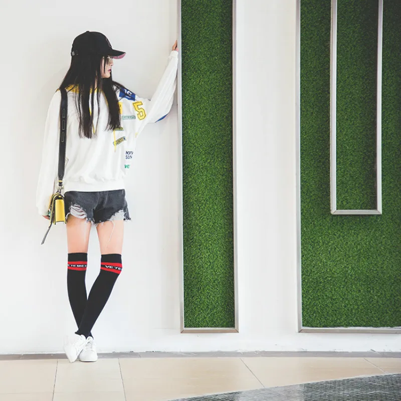 

2018 Fashion Women's Cotton Sexy Thigh High Over Knee Socks With Stripe&Words Japanese Style High Lady's Stockings