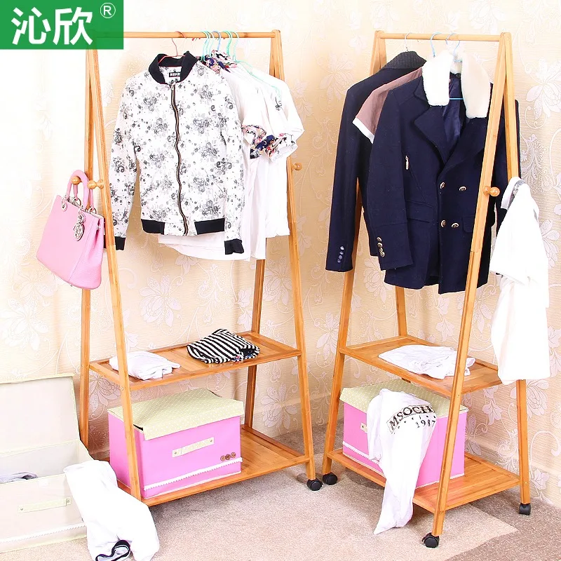  Solid wood bedroom floor coat rack hanger simple movable hangers hanger creative household shelving - 32546389196