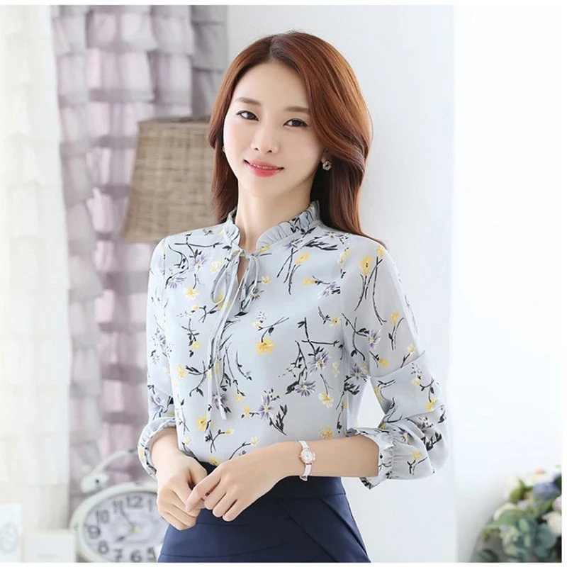 

Fannic Blusas Femininas Fashion Floral Tops And Blouses Autumn Long Sleeve Femme Shirts Print Chiffon Women Blouses