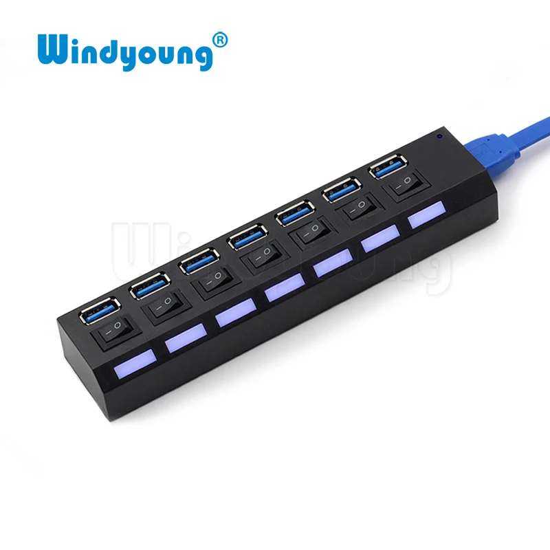 Windyoung USB Hub 3,0 высокое Скорость 7 Порты и разъёмы USB 3,0 концентратор с EUPower адаптер многопортовый usb-адаптер ВКЛ/ВЫКЛ для ноутбука MacBook