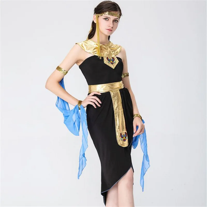 High Quality Black Cleopatra Cosplay Masquerade Dress Athena Goddess 