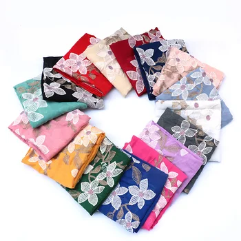 

women scarf Cotton and linen embroidery lily shawl female spring and summer sun shawl autumn and winter versatile scarf