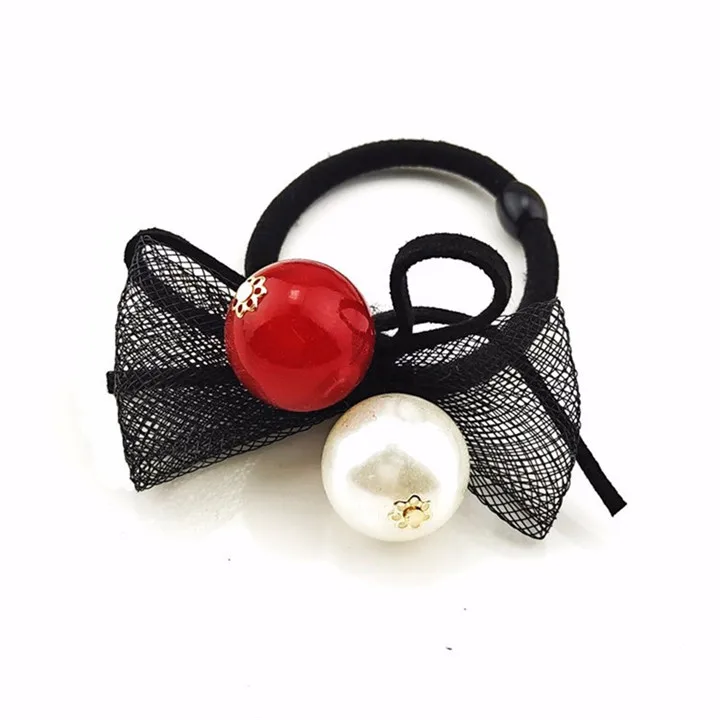 5 Cute Princess Pearl Bow Hairwear Ponytail Holder Hair Accessories For Women Lace Elastic Hair Rope Band Ties Girls Headdress Hairrope