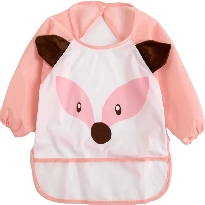 

Cute Infant Waterproof Apron Clothing 1-3 Years 9 Colors Children Bib Cartoon Printed Long Sleeve Baby Bib