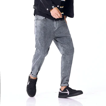 

New Arrvials 2017 Mens Harem Jeans Fashion Brand Youth Denim Gray Full Length Big Size 28-42