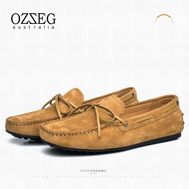 OZZEG/Летняя Роскошная обувь из натуральной кожи в британском стиле; Высококачественная обувь из нубука; мужские мокасины; Модные Замшевые слипоны для вождения - Цвет: Chestnut