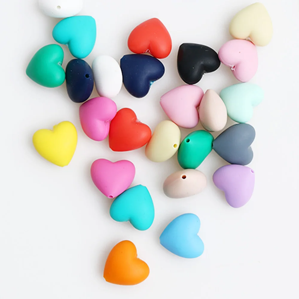 

10 Pcs/Pack DIY Silicone Baby Teether Chew Beads About 20mm Safe Food Grade Nursing Chewing Heart-Shaped Silicone Beads Necklace