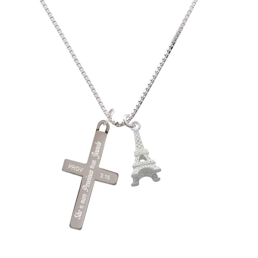 3-D Eiffel Tower - She is More Precious - Cross Necklace