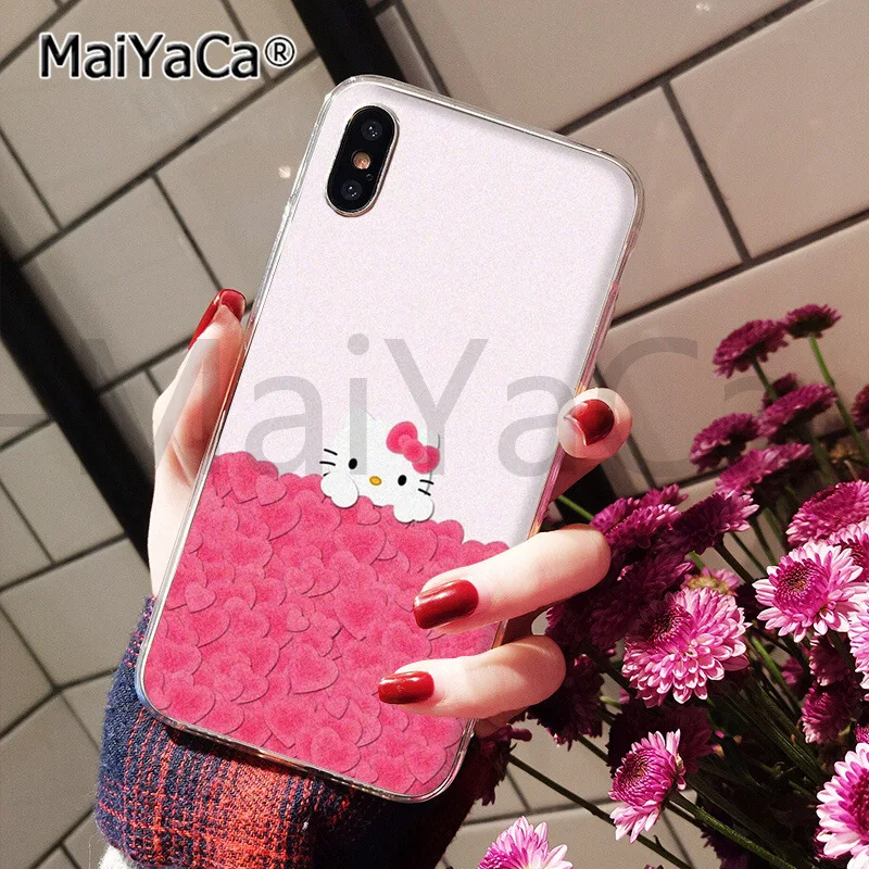 MaiYaCa милый розовый hello kitty черный ТПУ чехол для телефона чехол для iphone 11 pro 5Sx 6 7 7plus 8 8Plus X XS MAX XR