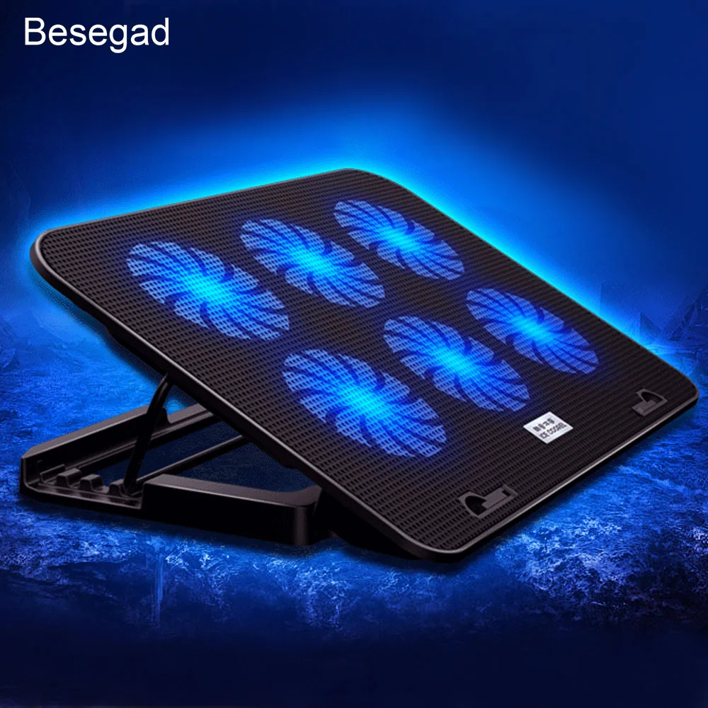 

Besegad Dual USB Port Laptop Heatsink Quiet Adjust Wind Speed Cooling Pad LED Backlight Cooler with Adjustable Height Bracket