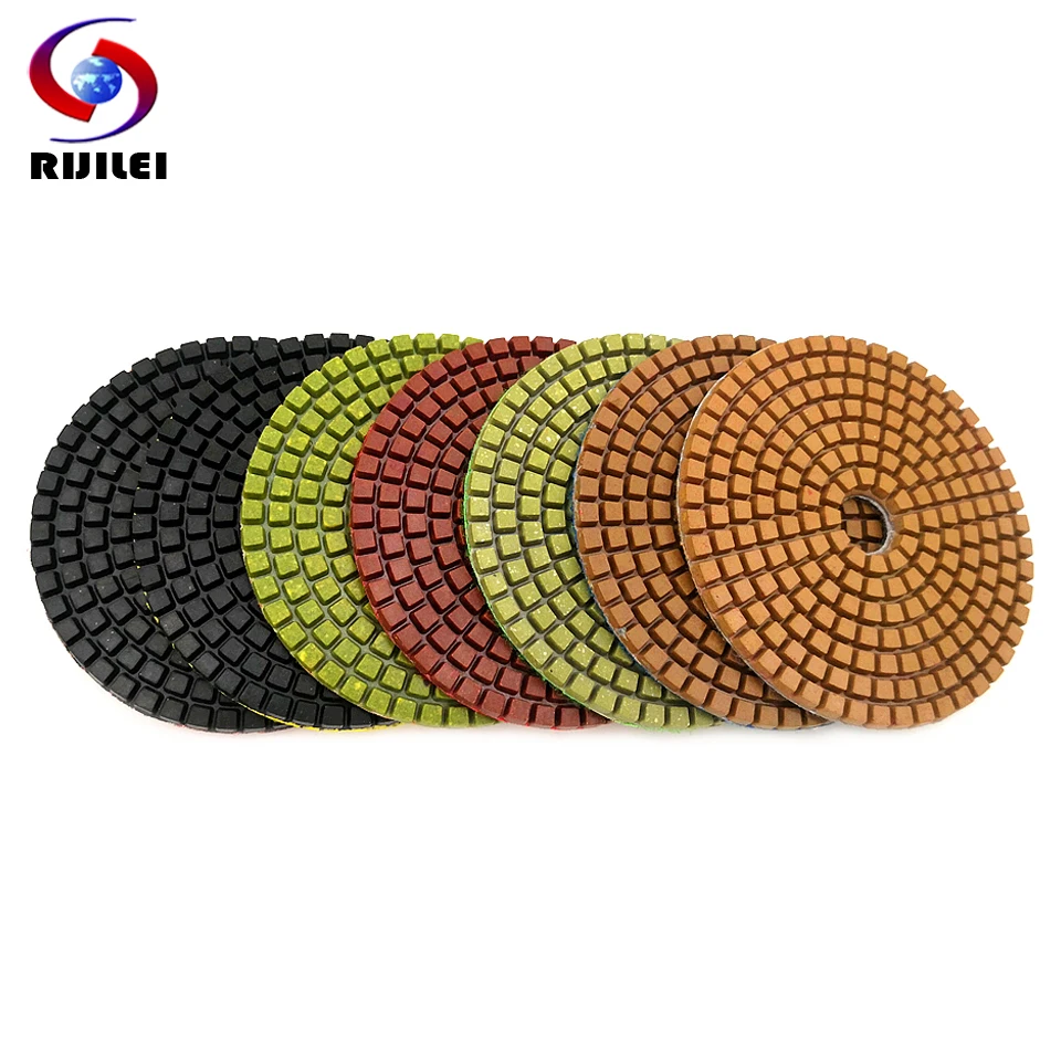 RIJILEI 7PCS/Set 4Inch Diamond Concrete Polishing Pads 100mm Resin Floor Grinding Tools Wet Polishing Stone Grinding Discs LW01 4 inch 100mm diamond polishing pad wet use 1 piece polishing wheel for stone concrete granite tools grinding disc 30 3000 grit