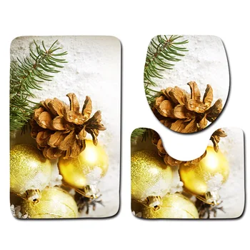 

3-Piece Set Memory Foam Christmas Series Bathroom Rug Mat Soft Non-Slip Absorbent Rug for Toilet Tub Shower and Bath Room