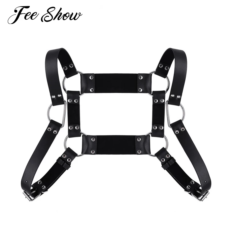 Mens Adjustable Flexible Body Garters Bondage Faux Leather Square Shape