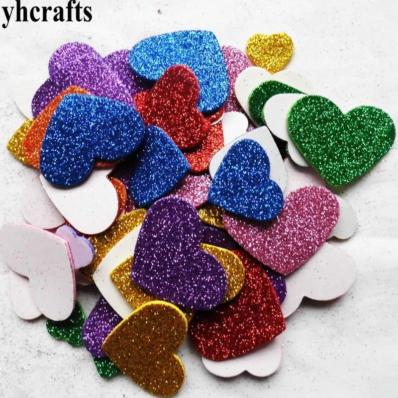 50PCS/LOT.Mixed glitter heart foam stickers Baby room decoration Early ...