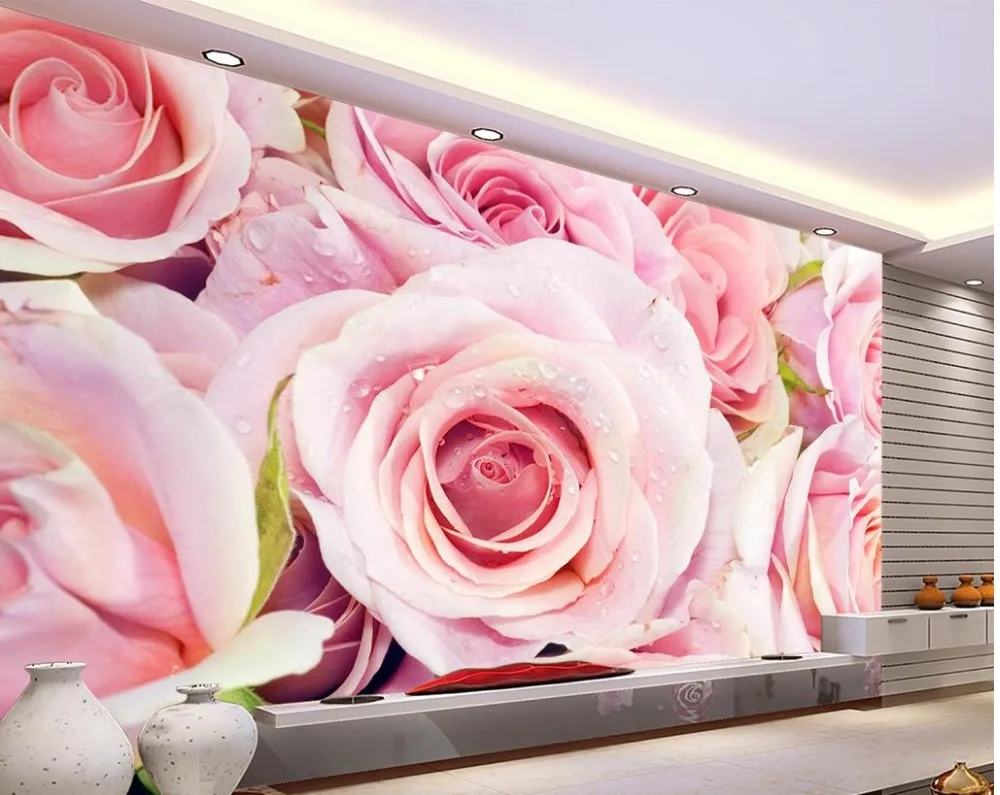 Kustom Foto Wallpaper Besar 3D Stereo Romantis Mode Rose 3d