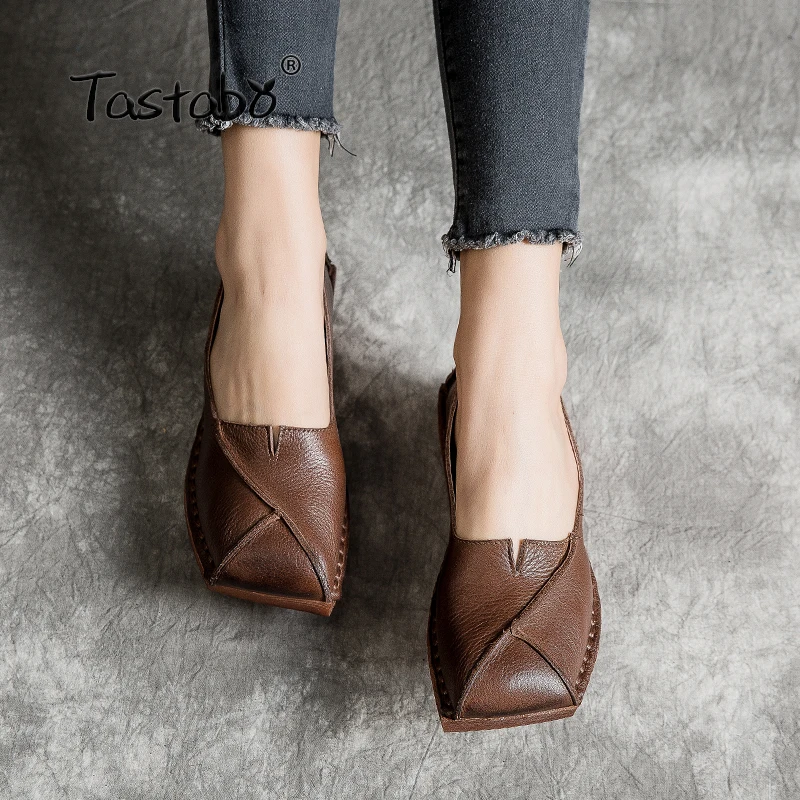 

Tastabo Muffin bottom Woman Shoe Handmade Genuine Leather vintage Soft and comfortable Non-slip shading