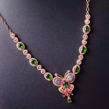 

Fidelity natural diopside pendant Necklaces s925 sterling silver natural green gems Butterfly Necklaces Fresh fine jewelry women
