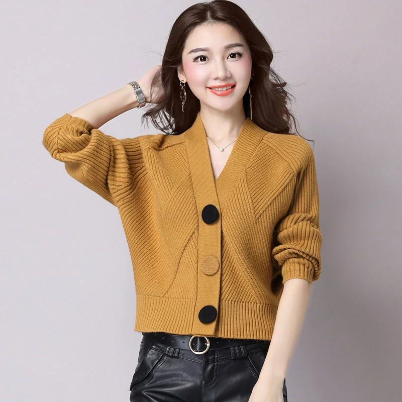 2018 New Spring and Autumn Knitwear Women Cardigan Loose Thick Warm Long Sleeve V-neck Solid Color Cardigans Sweaters LJ0901 |