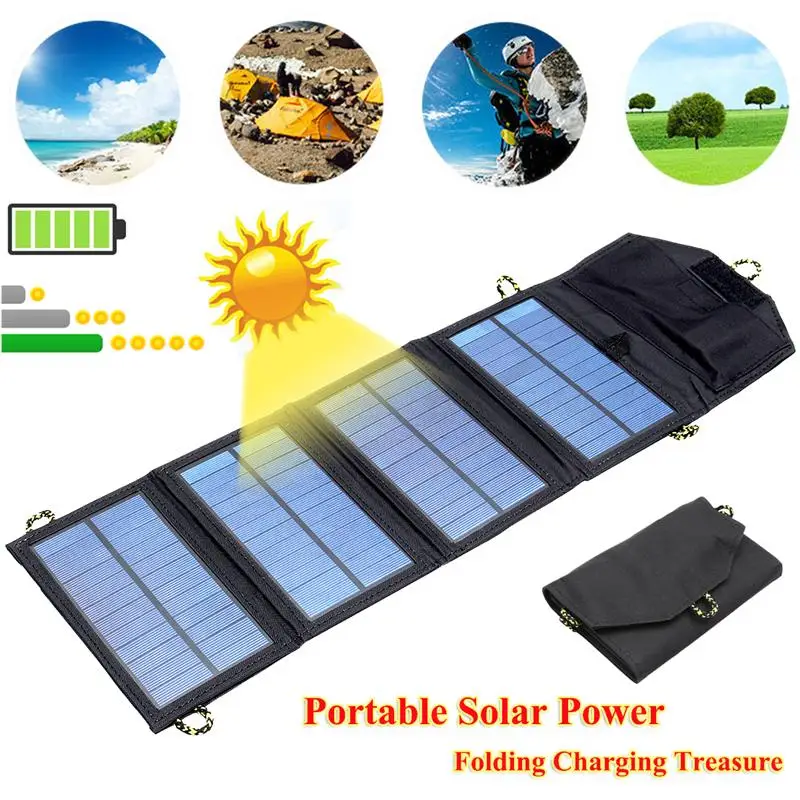IPRee<ALIMT >&trade;</ALIMT> 5V 7W Portable Solar Panel Outdoor Travel Emergency Foldable Charger Power Bank With USB Port