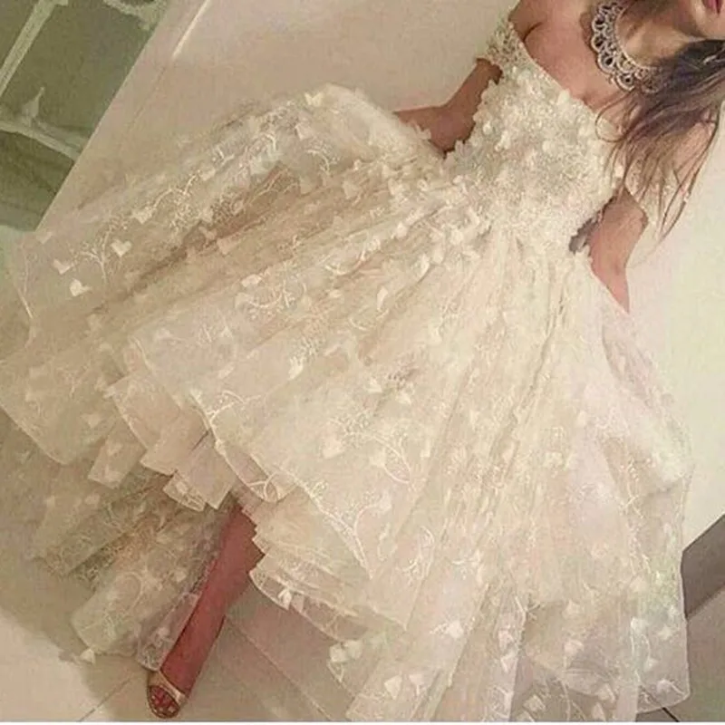 Покрытие из настоящего белого Привет короче спереди и длиннее сзади) Robe de soiree