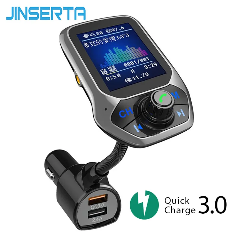 

JINSERTA Quick charge 3.0 Bluetooth FM Transmitter Dual USB 1.8 inch TFT Screen FM Modulator Kit Car MP3 Player TF USB music