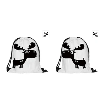 

Black Deers Printied Drawstring Backpack Fashion Polyester Bags For Couples Lovers Pouch Backpacks With Two Sided Printing