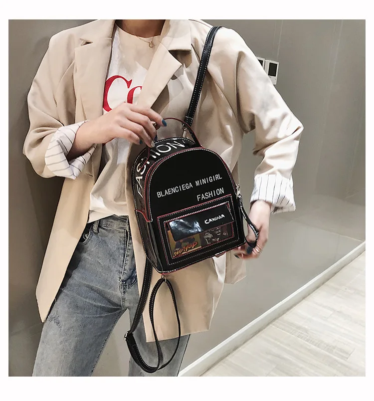 Рюкзак прозрачный женский Лазерный зеркальный мини-рюкзак с буквенным принтом, женские модные прозрачные сумки, Дамский роскошный рюкзак, сумка через плечо, высокое качество, Студенческая сумка