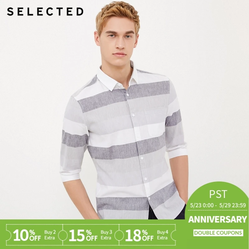 

SELECTED Strip slim fit leisure three quarter sleeve shirt C|418131502