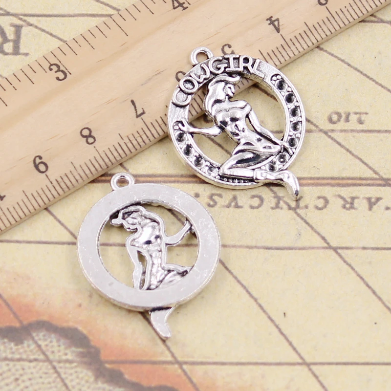 

10pcs Charms girl cowgirl 34x26mm Tibetan Silver Plated Pendants Antique Jewelry Making DIY Handmade Craft