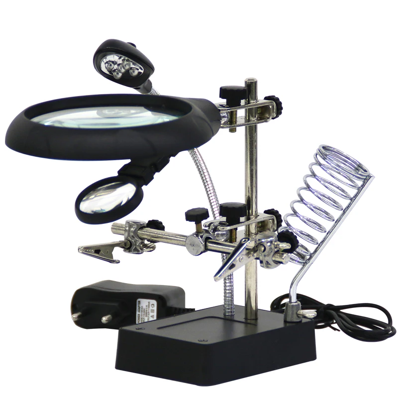 

Welding Magnifying Glass 5 LED Auxiliary Clip Magnifier 3 In1 Hand Soldering Solder Iron Stand 10x Holder Station Magnifier