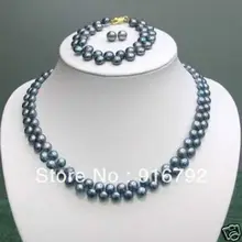7-8 ММ Черный Akoya Жемчужное Ожерелье Браслет Серьги ААА+(C0322