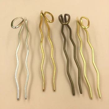 

115mm Wired Hairpin Hair Pin Stick Kanzashi Findings DIY Hair Jewelry Accessories Women Wedding Brass Metal Hairwear Hairstick