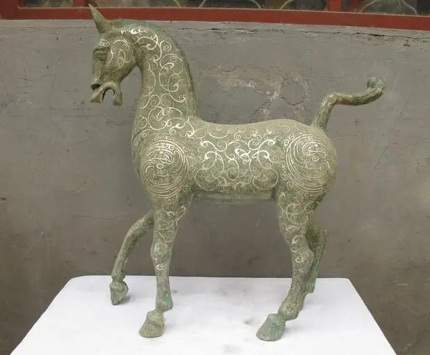 

21"Chinese Folk Classical Bronze Silver-Gilt Flower patterns Horse statue