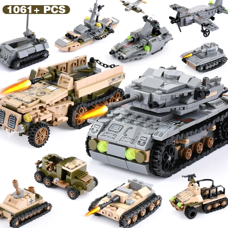 1061+PCS Building Block Compatible LegoINGlys City Blocks Army Truck Building Blocks Military Vehic