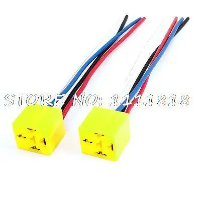 

2 x Yellow Plastic Shell 4 Pin Pre-wired Relay Socket for Auto