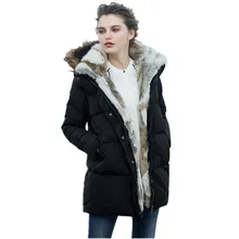 Новинка, зимний женский пуховик, длинный, уплотненный, с капюшоном, на молнии, с воротником из натурального меха, парка, теплый зимний пуховик, белый, черный, S-5XL