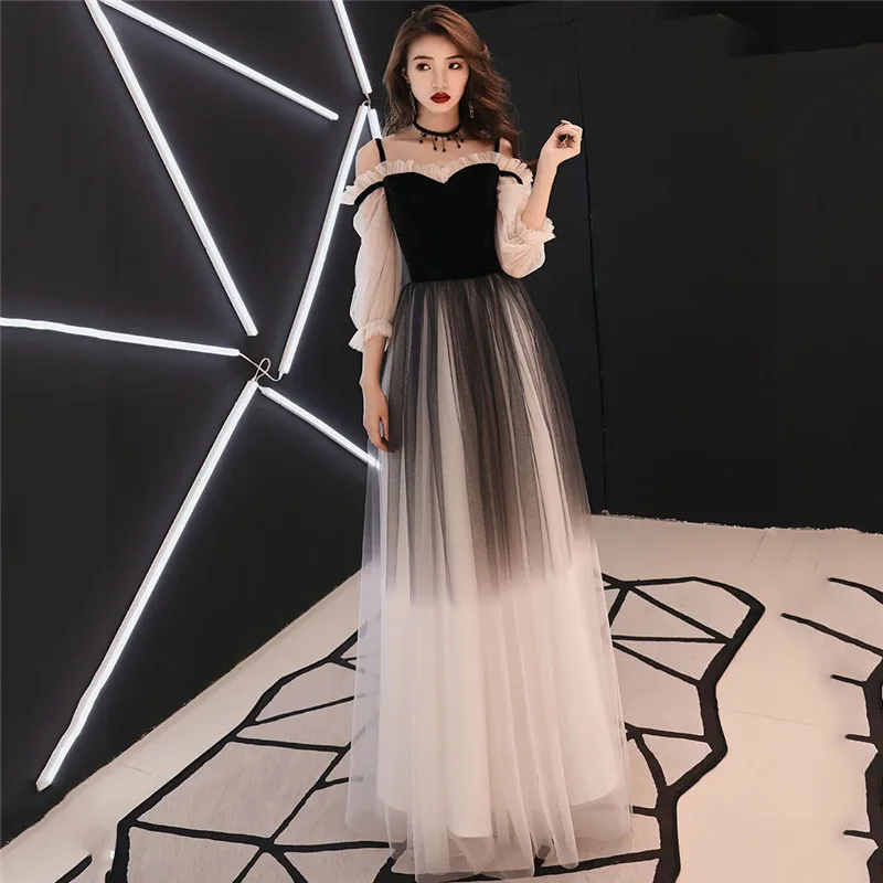 

Black Party Dress Women Wine Red XL 2XL 3XL Dress 2019 New Noble Elegant Art Test Long Annual Meeting Host Dress JD75