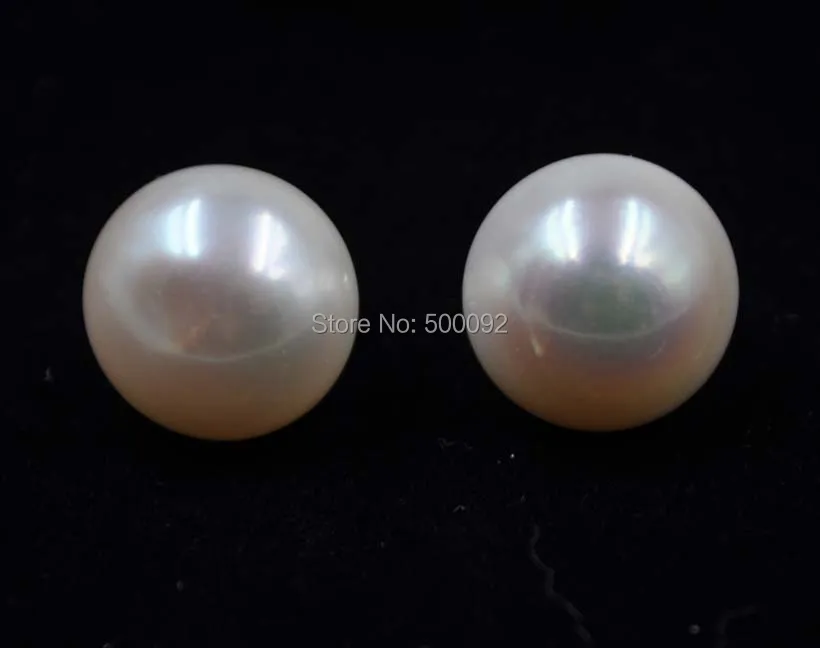 

Free shipping big 14mm button freshwater pearl stud earring silver post and back butterfly
