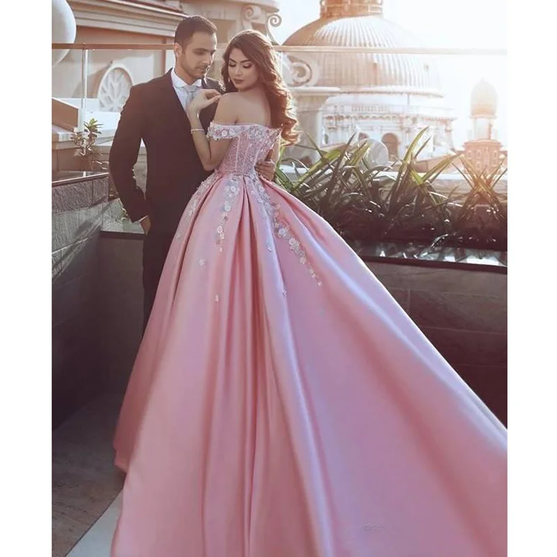 Саудовская Аравия розовый длинное платье для выпускного довольно цветочные аппликации вечерние платья с карманами а-силуэта плюс размеры Vestidos De Festa