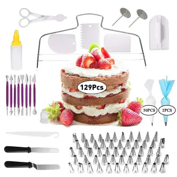 

129pcs Multi-function Cake Decorating Kit Cake Turntable Set Pastry Tube Fondant Tool Kitchen Dessert Baking Pastry Supplies