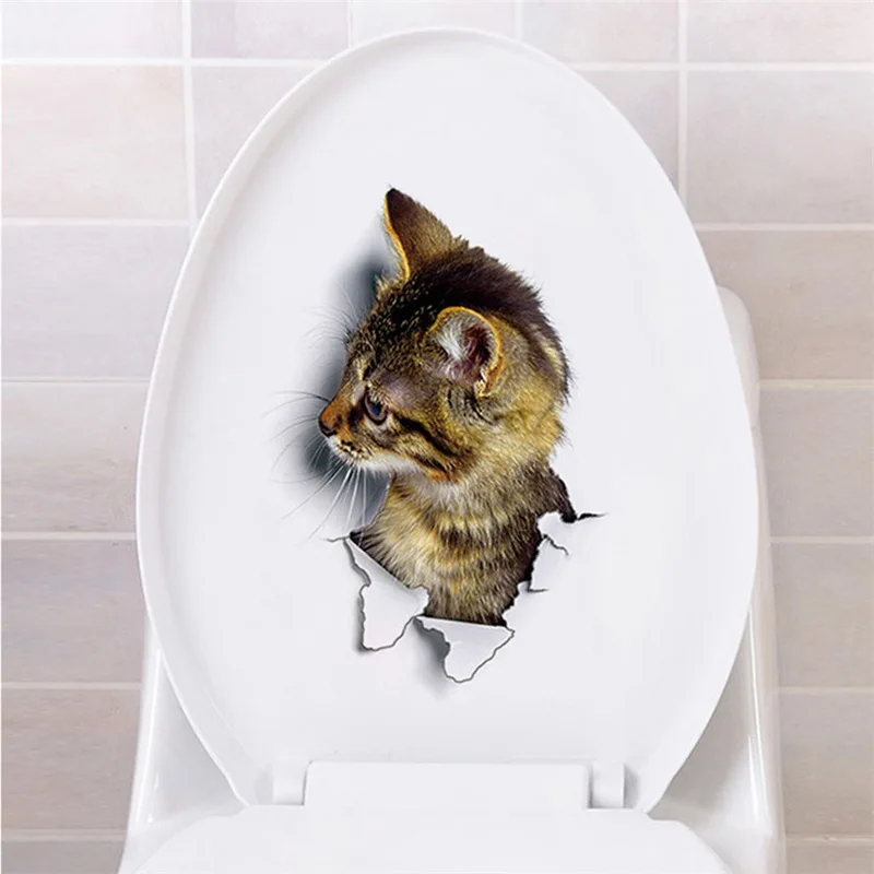 3d view vivid cats switch toilet hole stickers bathroom home decor cartoon animal wall decals diy mural art sticker vinyl poster