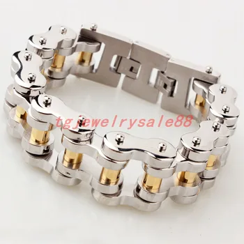 

22mm Wide Polishing Silver Color Gold Color Stainless Steel Motorcycle,bycle Link Chain Bracelet 186g Strong Mens Jewelry 8.66"