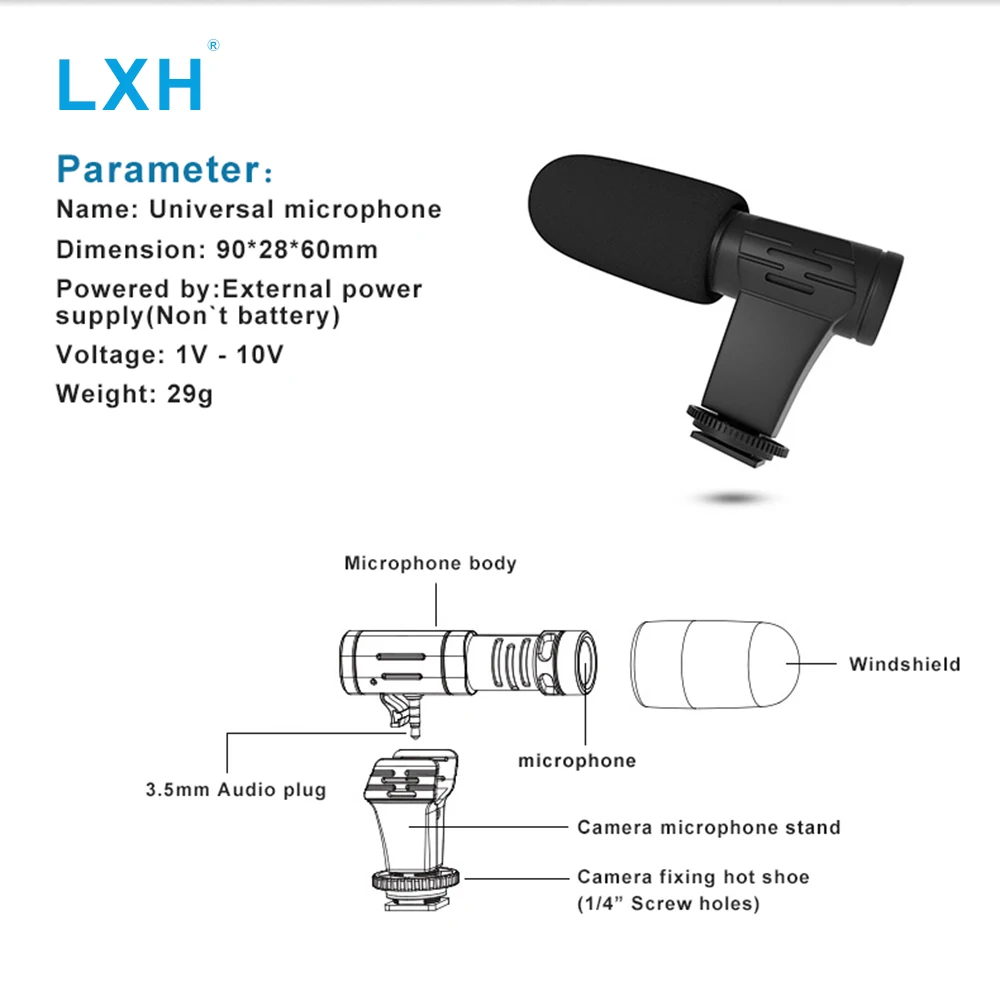 LXH универсальная камера Micphone Запись интервью мини-микрофон для Canon Nikon sony Fuji Pentax цифровая камера для смартфона