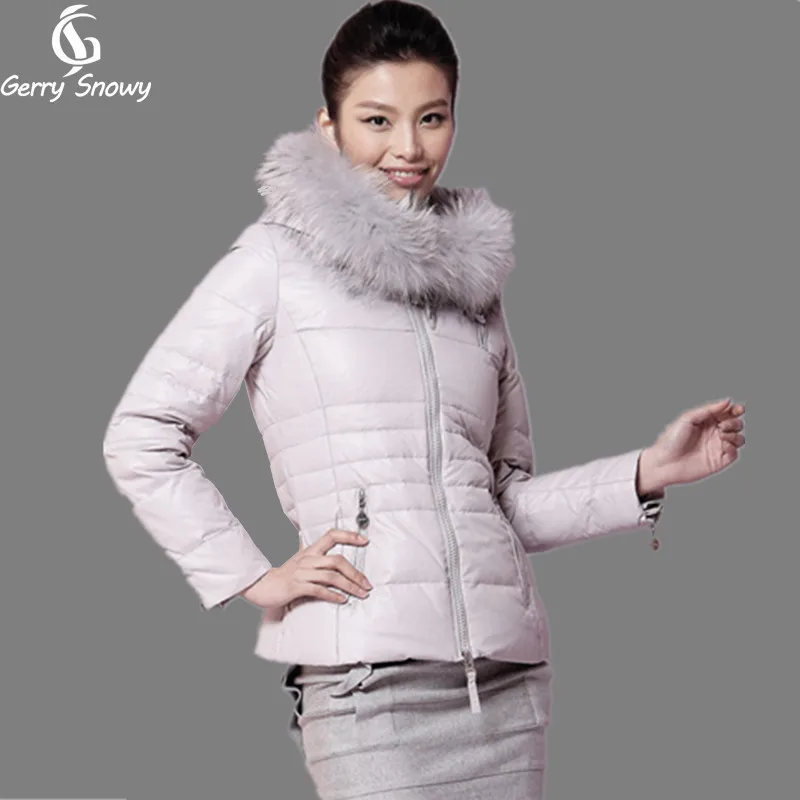 

2018 winter jacket women raccoon fur hooded thickening short down coat winter outerwear white duck dwon jacket female gray