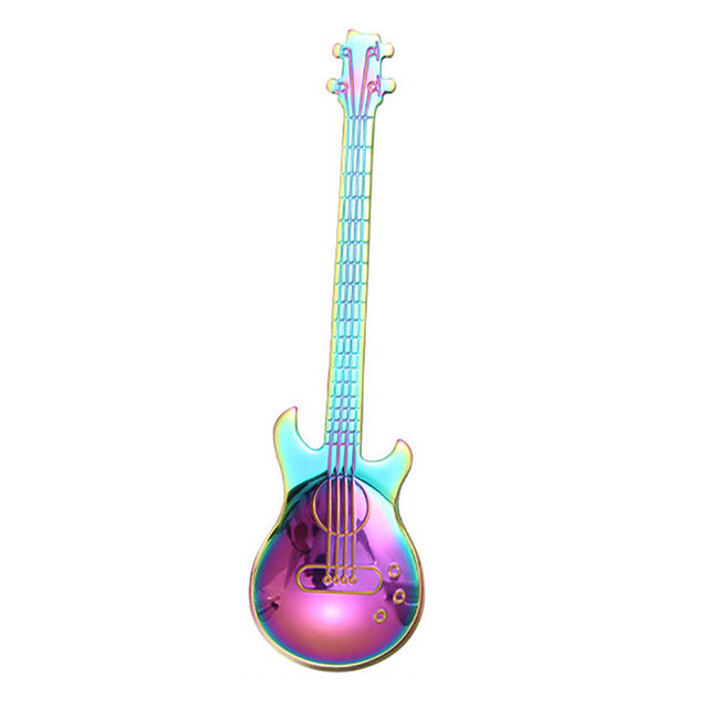Stainless Steel Cartoon guitar Spoon Creative Milk Coffee Spoon Ice Cream Candy Teaspoon accessories
